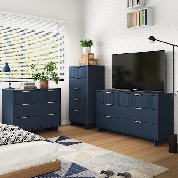 Manhattan Comfort Granville Midnight Blue 5-Drawer Tall Dresser, 3-Drawer Standard Dresser and 6-Drawer Double Dresser GRAN034 - main